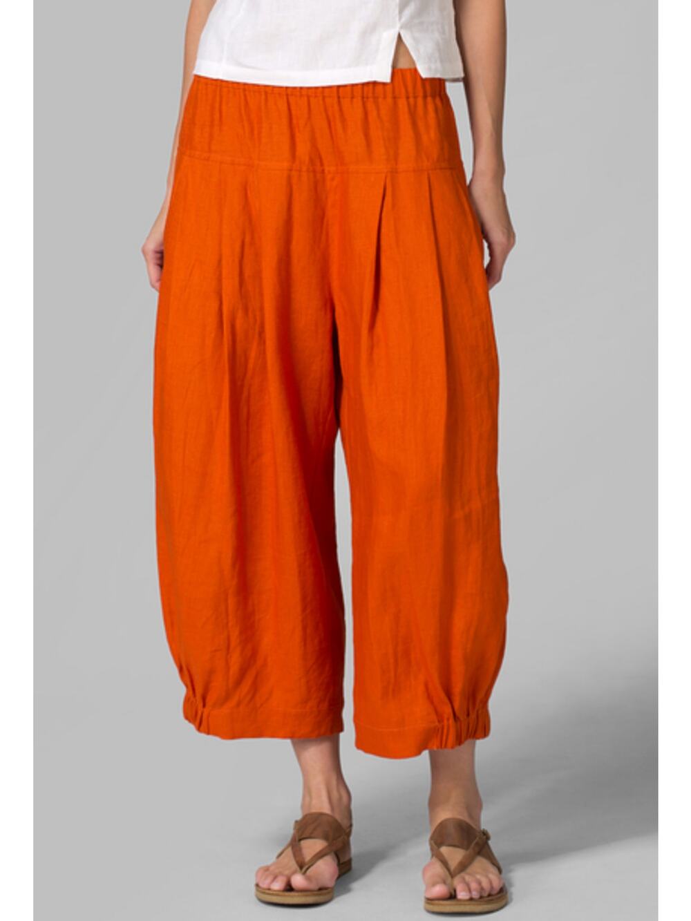 Linen Harem Pants Orange 10 / 12 My Linenism Crumple Effect Lagenlook Artsy Boho